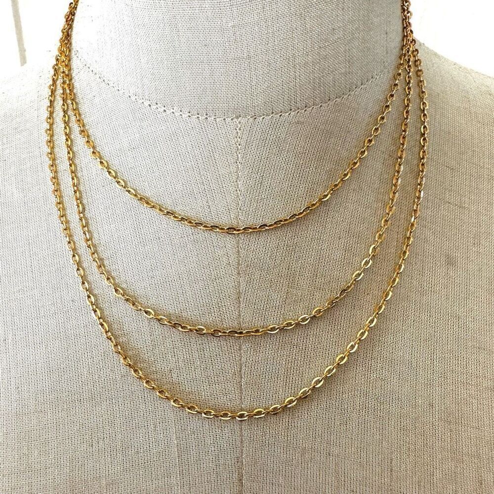Gold tone Crown Trifari long chain necklace